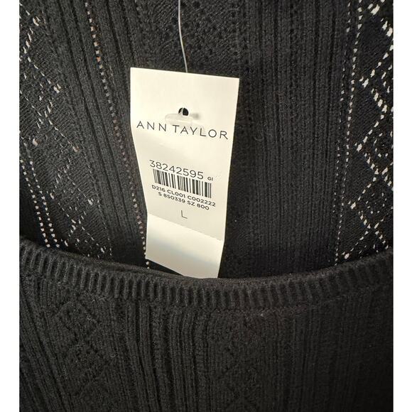 Ann Taylor Black Knit Midi Dress Scoop Neck Short Sleeve Lined Career Size L NWT - Picture 4 of 6
